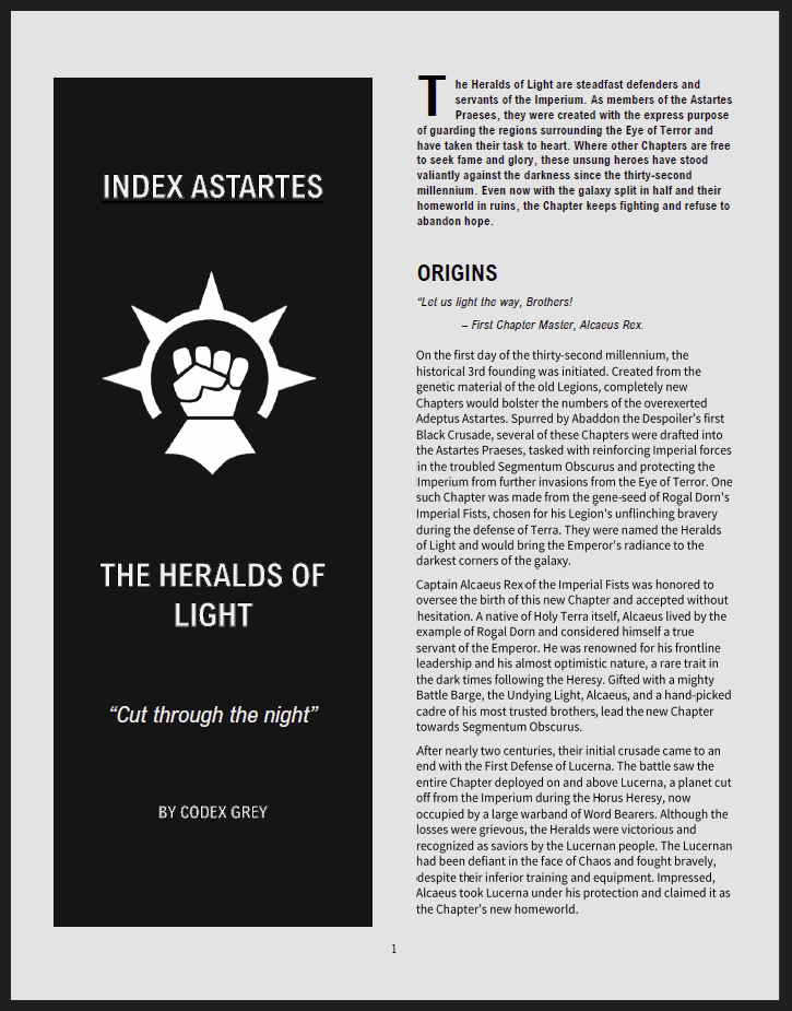 Index Astartes - Heralds of Light