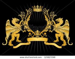 stock vector golden gryiffin heraldry with frame And crown On black background slight color gradient with 125827298