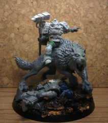 Space Wolves Iron Priest on Thunderwolf WIP 1