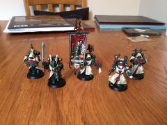 Dark Angels command squad with standard of devistation