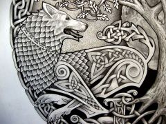 celtic wolf N tree tattoo design