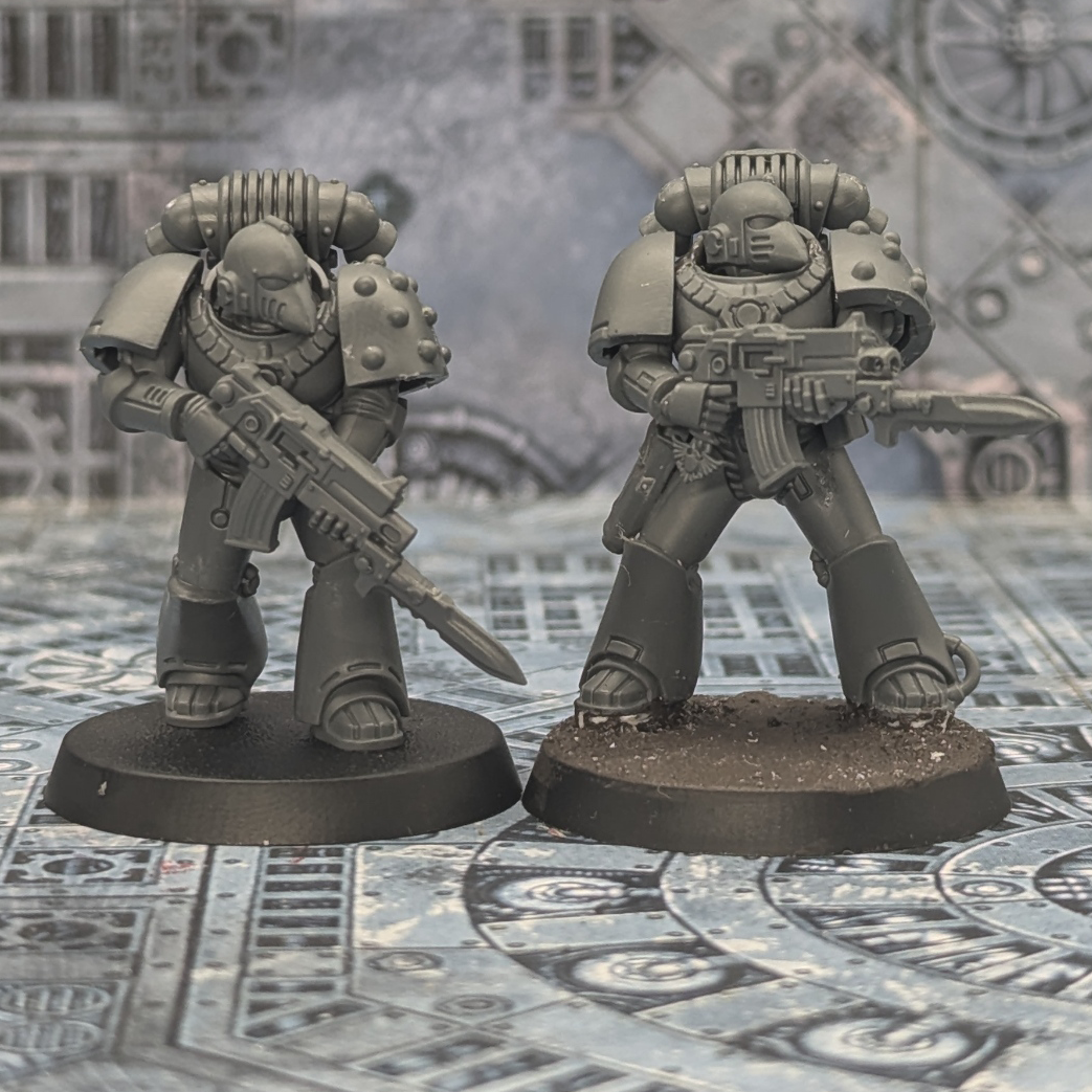 Image shows an unmodified mk 6 marine vs. a TRU-scaled mk 6 marine.