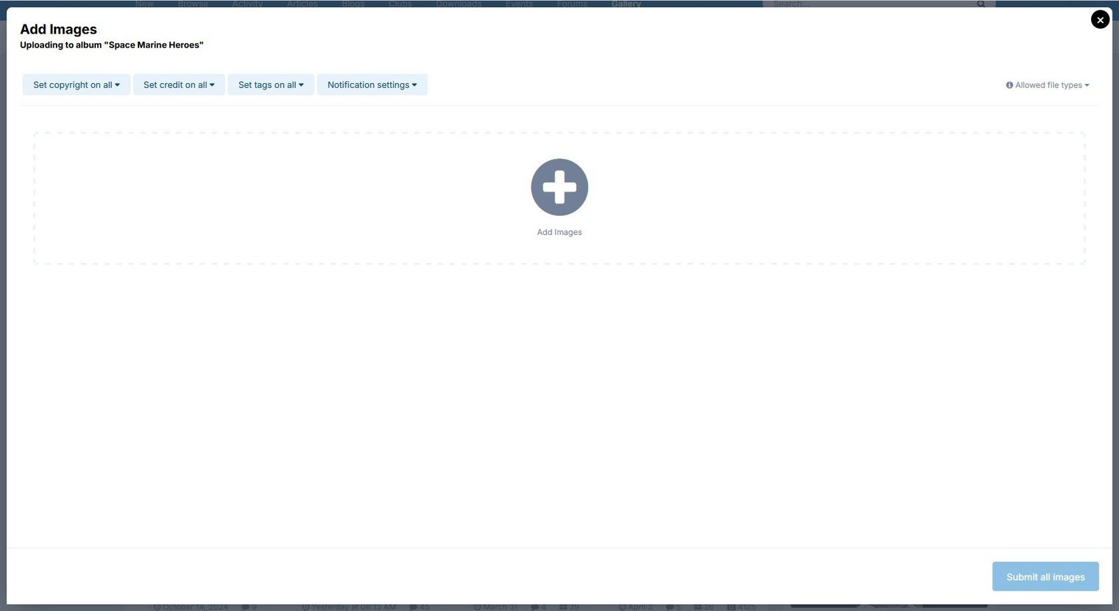 Add Images screen, shown using light theme