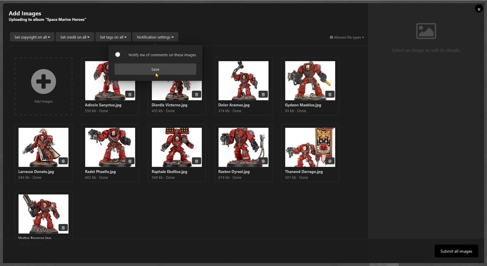 Select your Notification settings, shown using dark theme