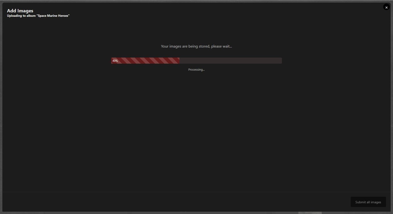 Images are being stored, shown using dark theme