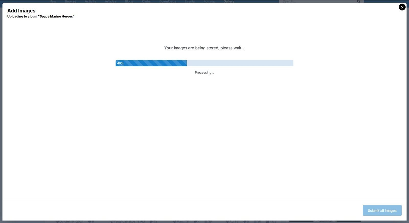Images are being stored, shown using light theme