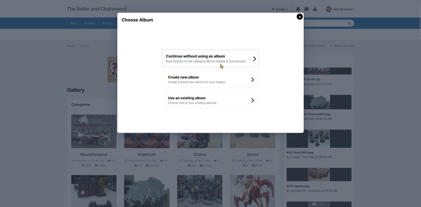 Choose Images dialog box, clicking "Continue without using an album" shown using light theme