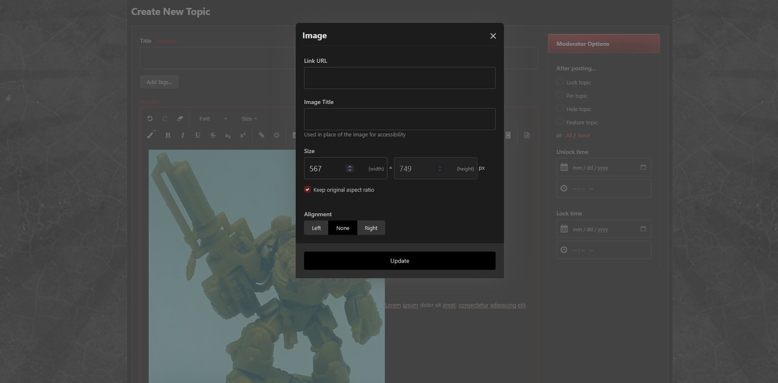 Double-click the image to open the image dialog box (shown using dark theme)