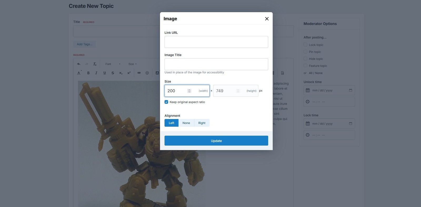 The image can be re-sized in the image dialog box, too (shown using light theme)