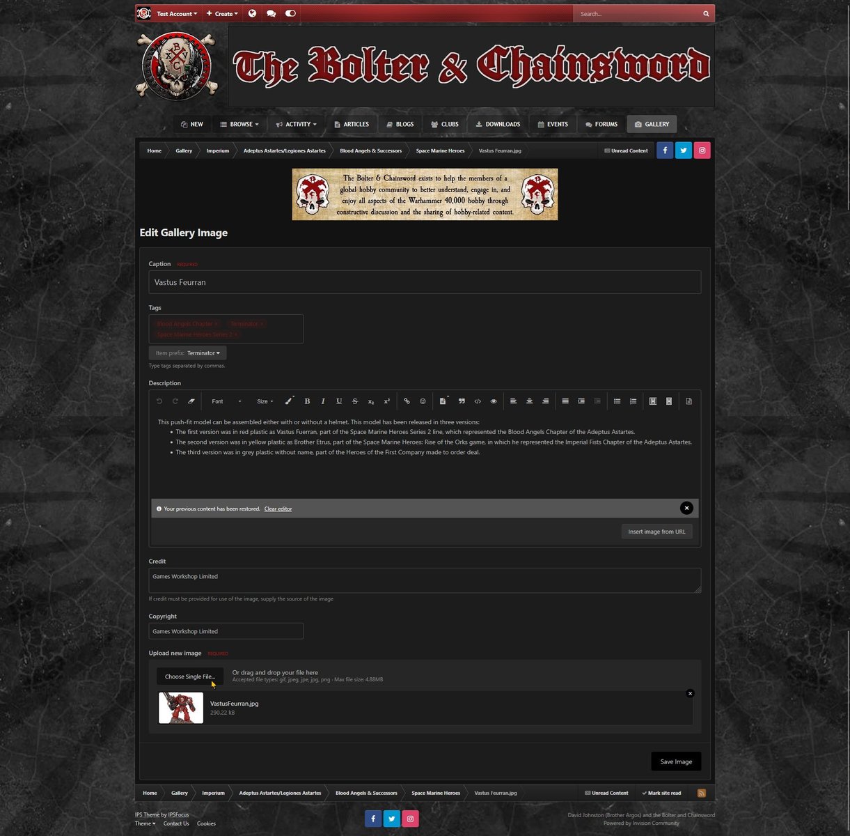 You can update/replace the image, shown using the dark theme.