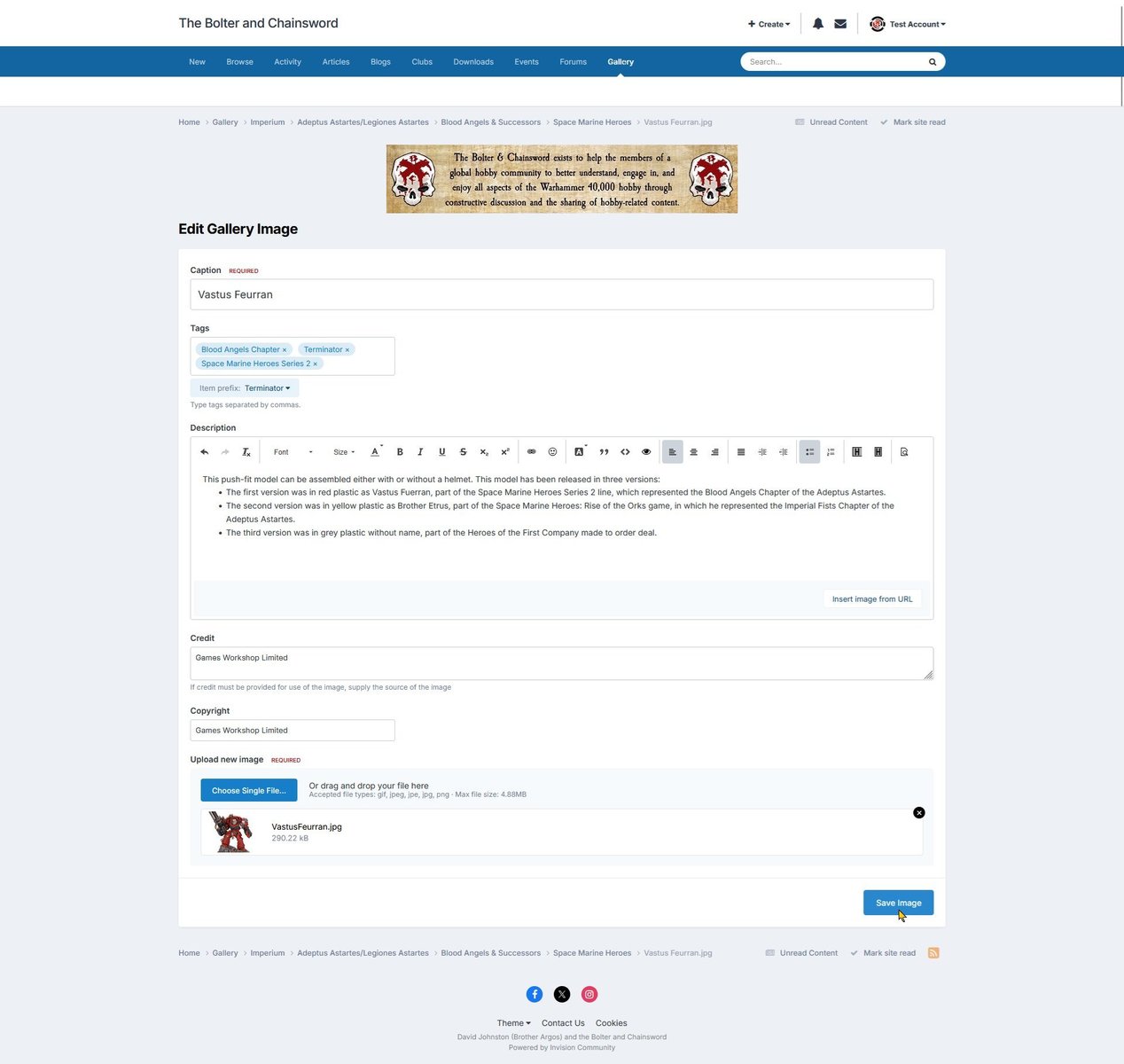 Click the Save Image button once you have completed editing the details, shown using light theme.