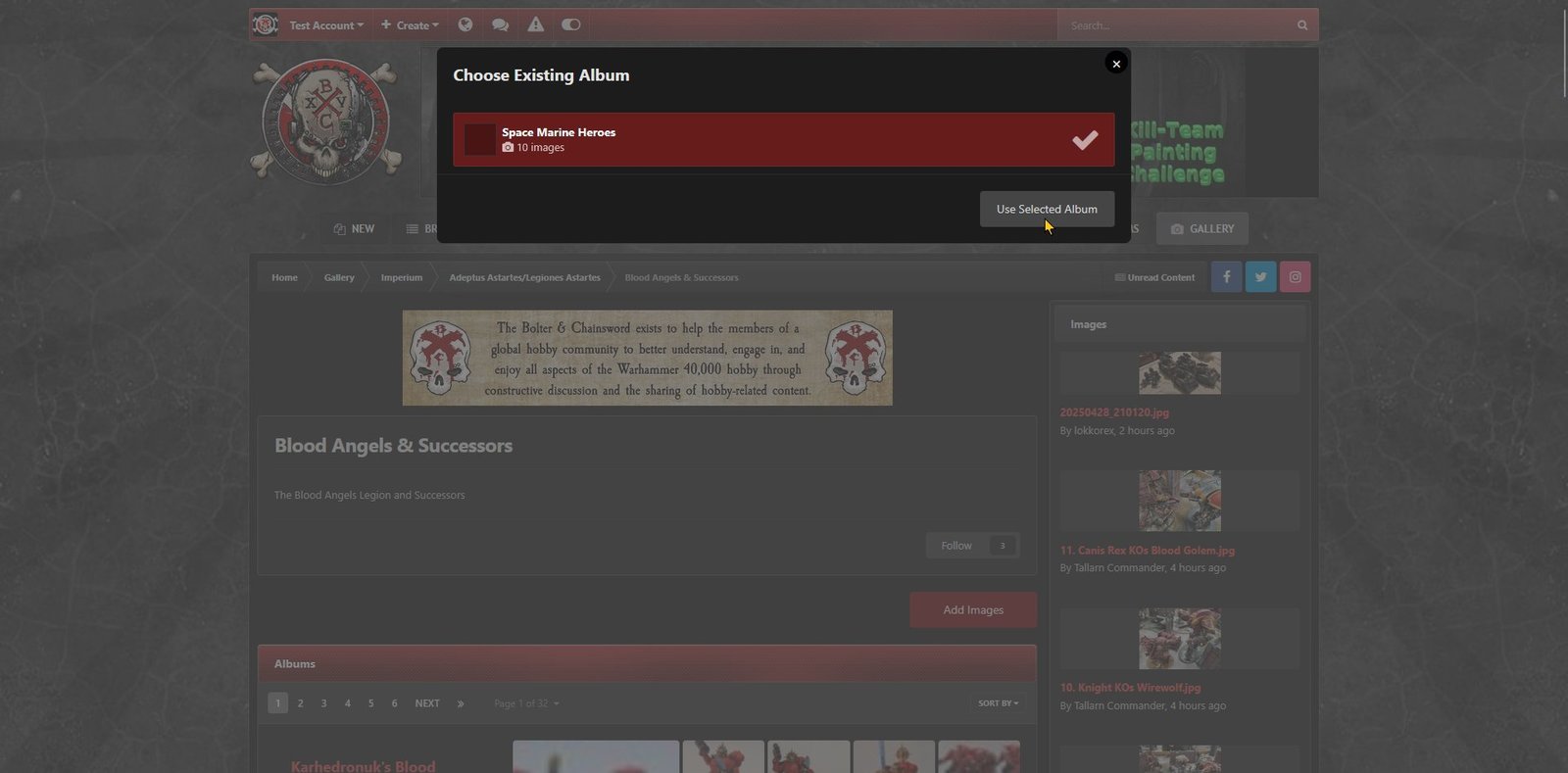 Selecting your album, shown using dark theme
