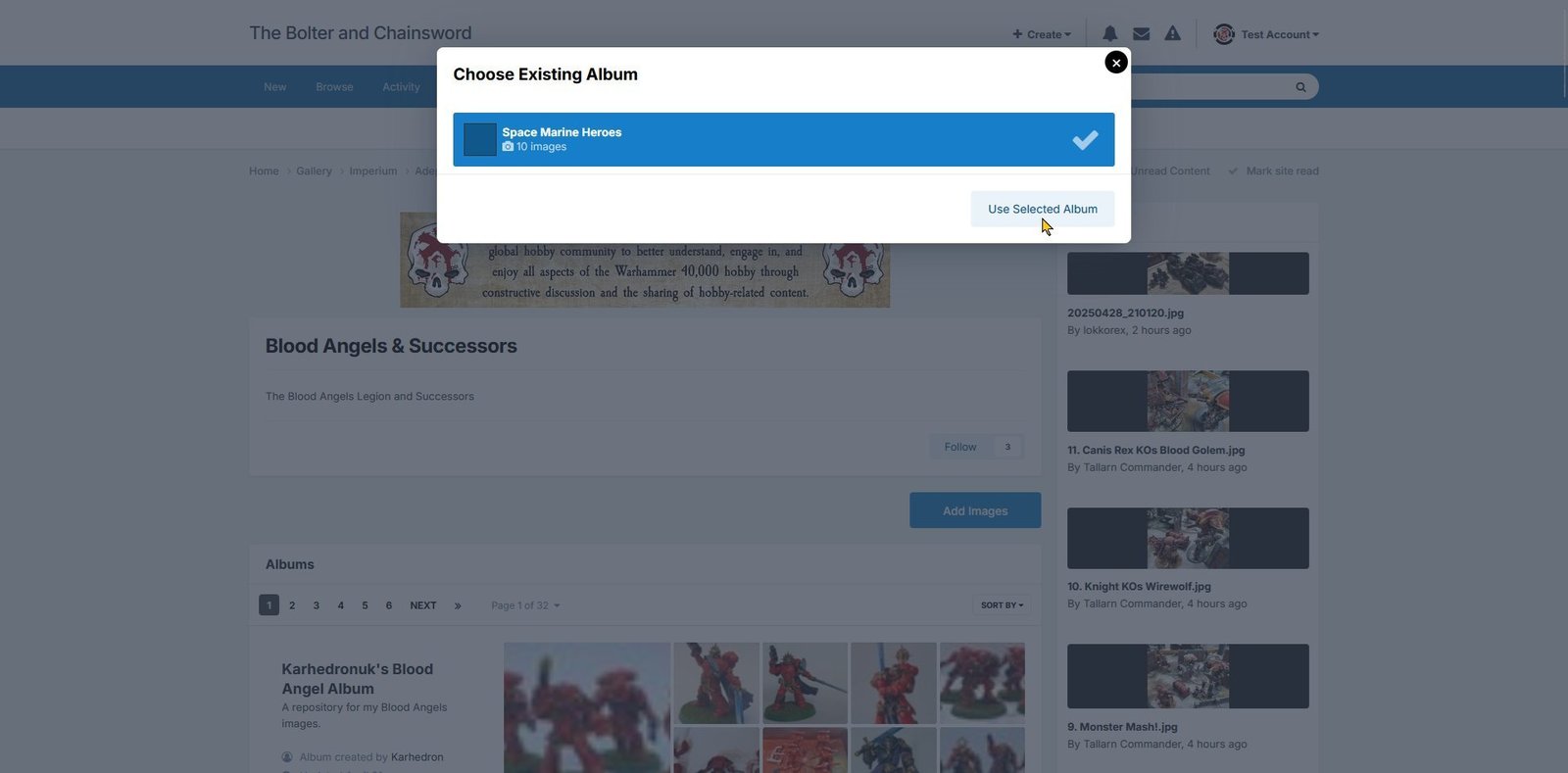 Selecting your album, shown using light theme