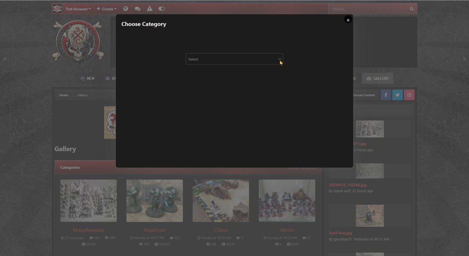The CHOOSE CATEGORY dialog box opens (shown using dark theme)