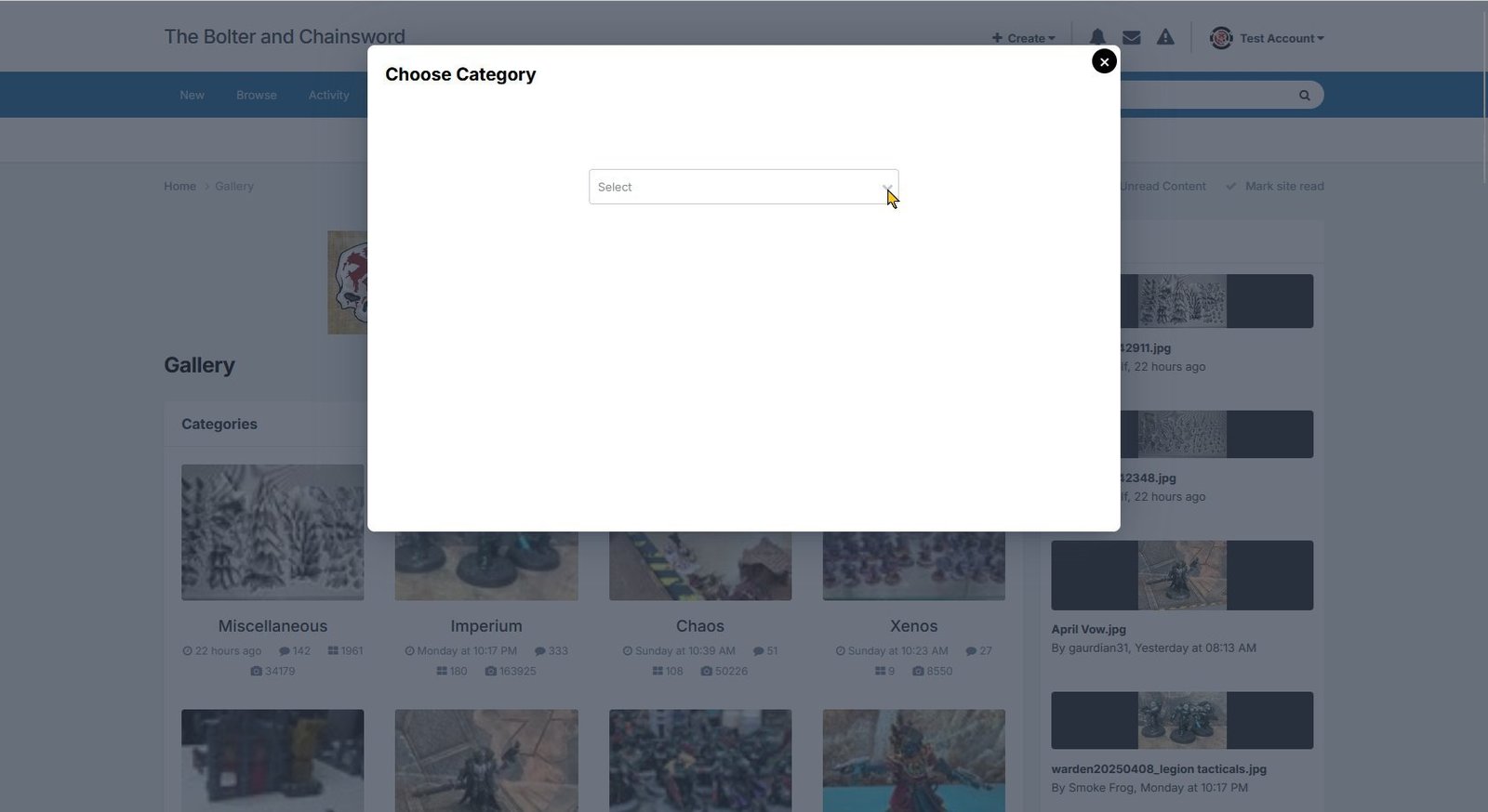 The CHOOSE CATEGORY dialog box opens (shown using light theme)