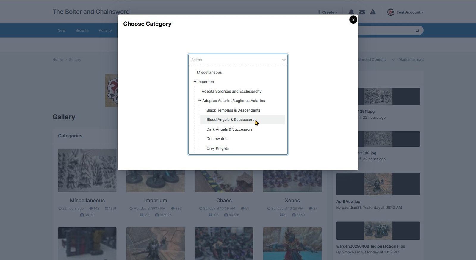 Select the category in which you want the image (shown using light theme)