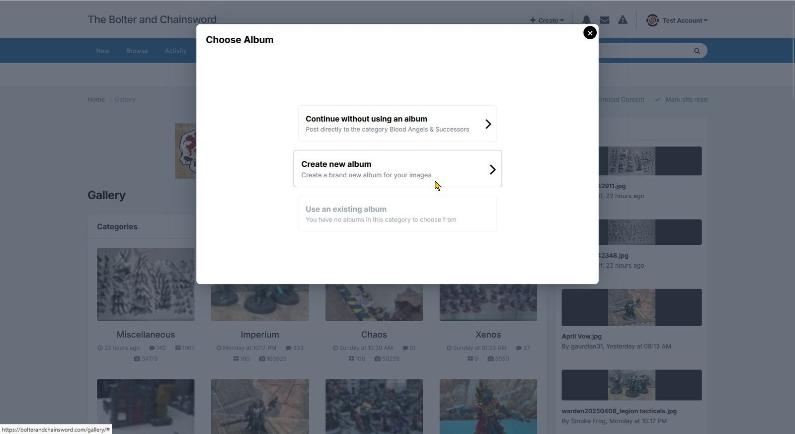 Create new album, shown using light theme