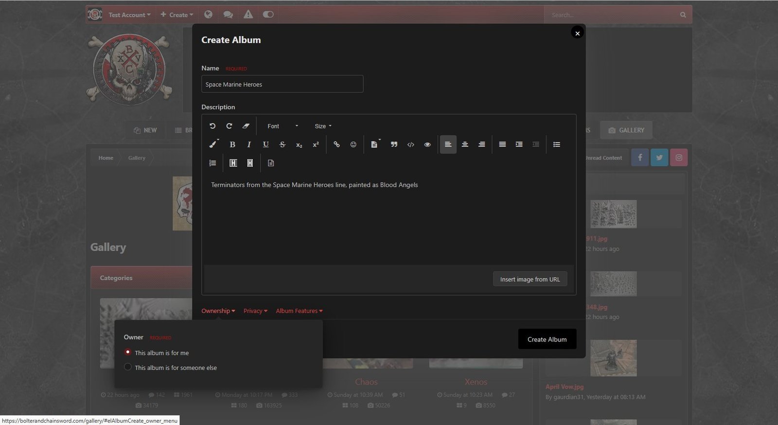 Ownership options, shown using dark theme