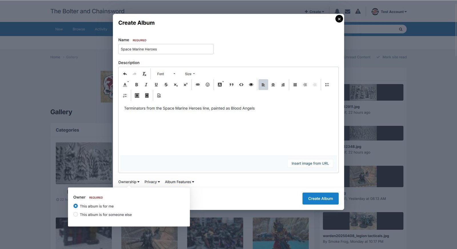 Ownership options, shown using light theme