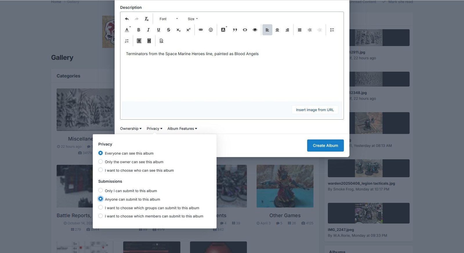 Privacy options, shown using light theme