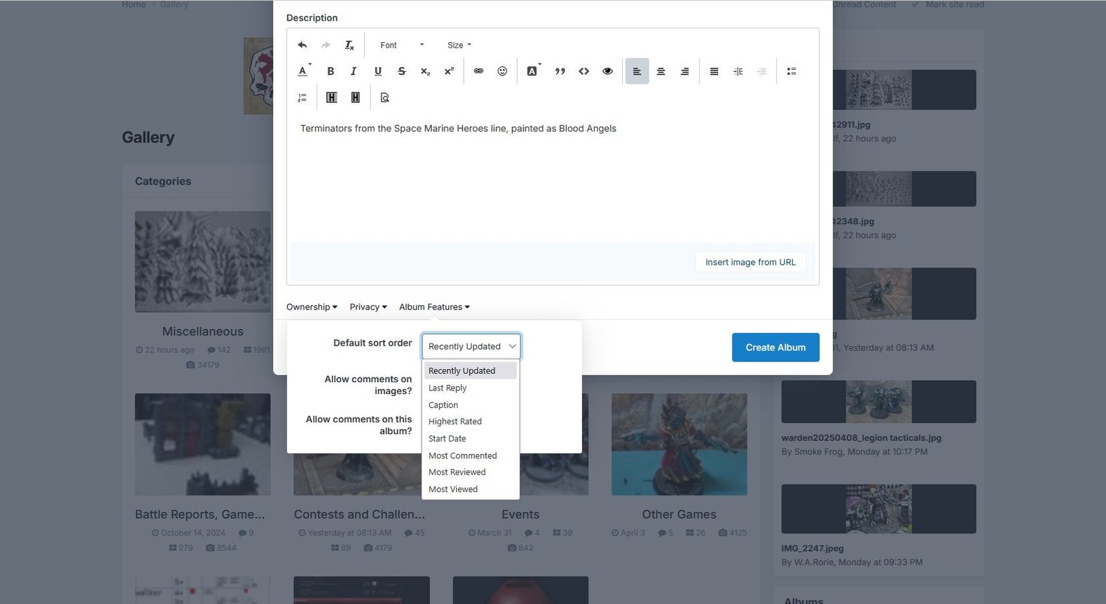 Default sort order options, shown using light theme