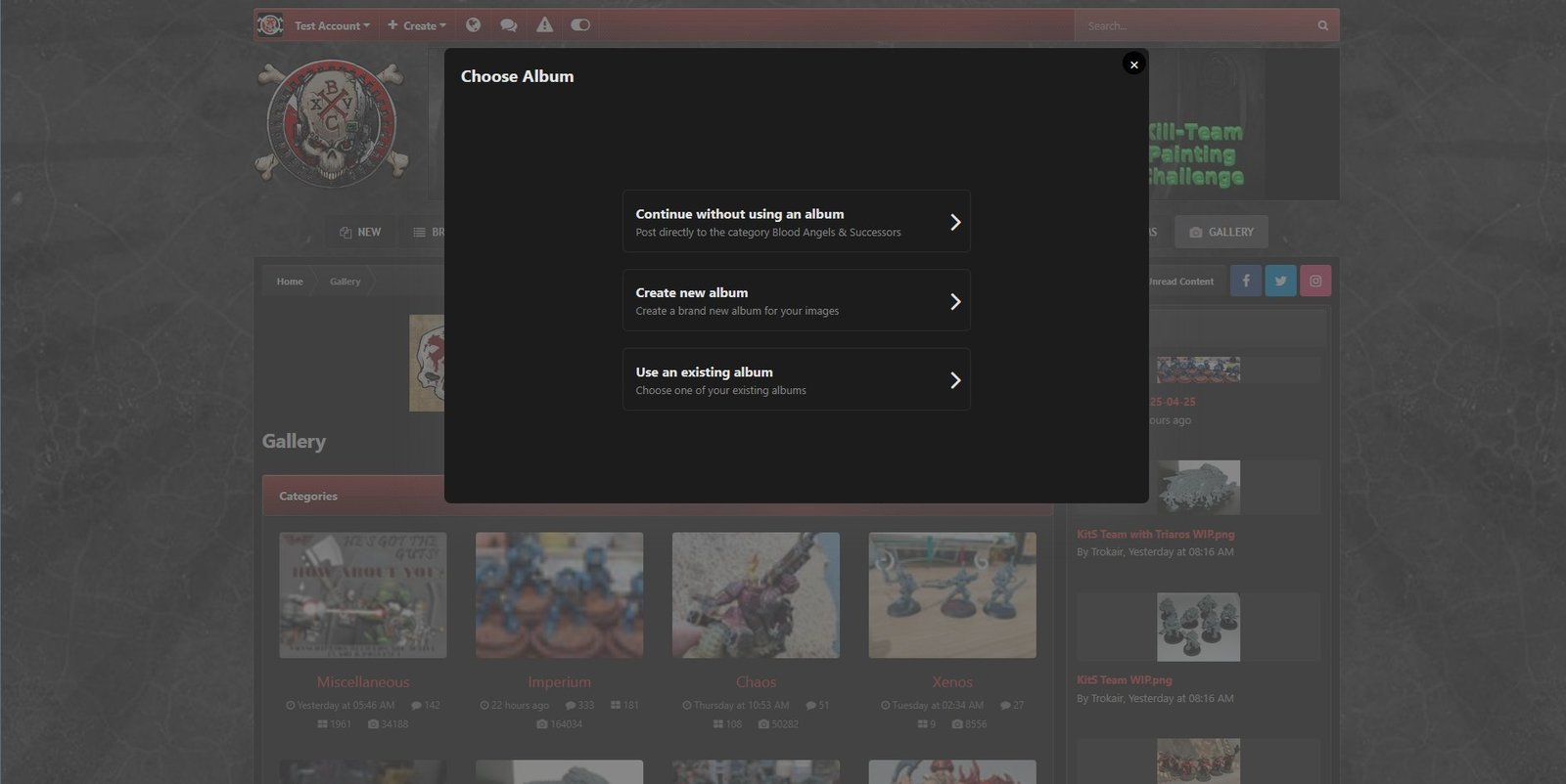 Choose Album options (shown using dark theme)