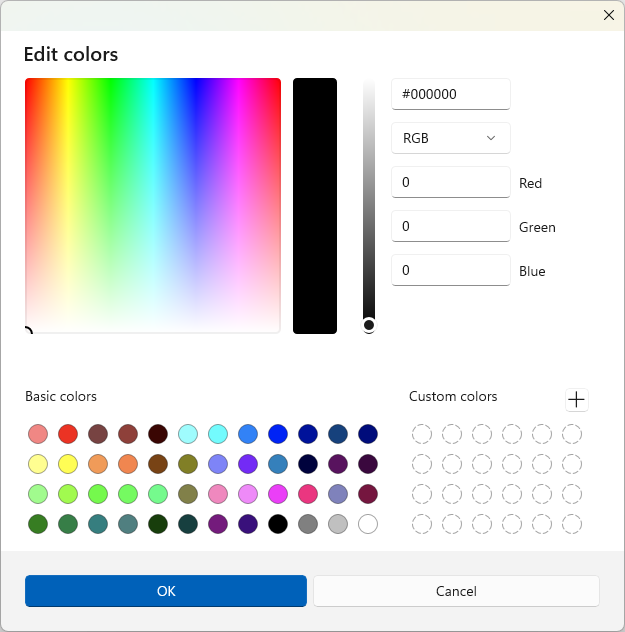 Microsoft Paint color editor