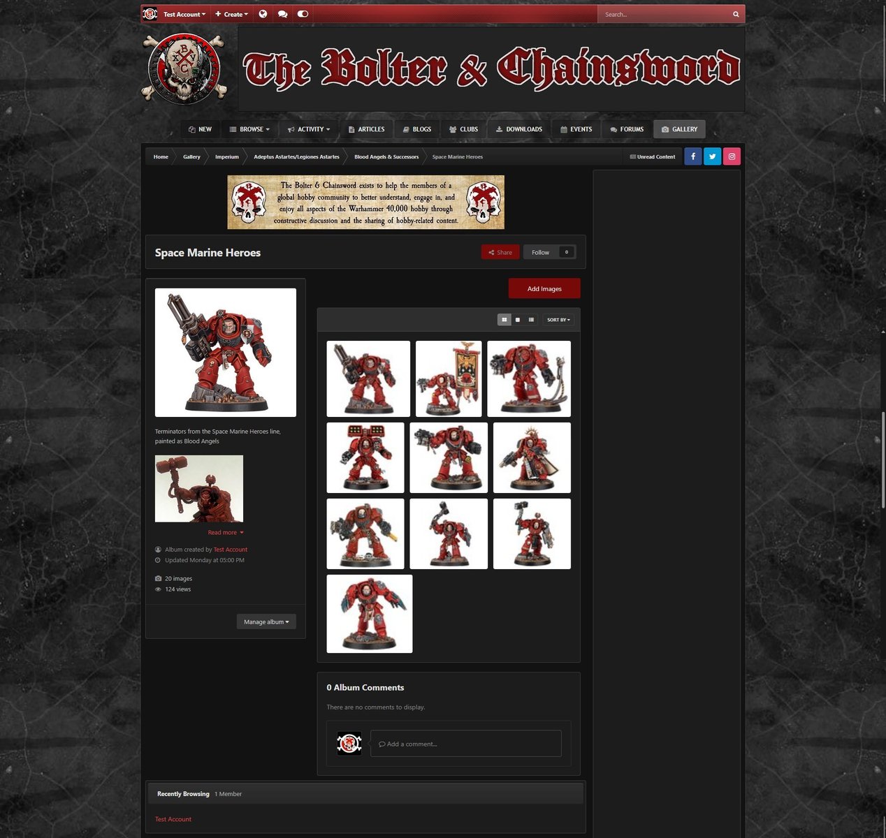 The Album page, shown using the dark theme