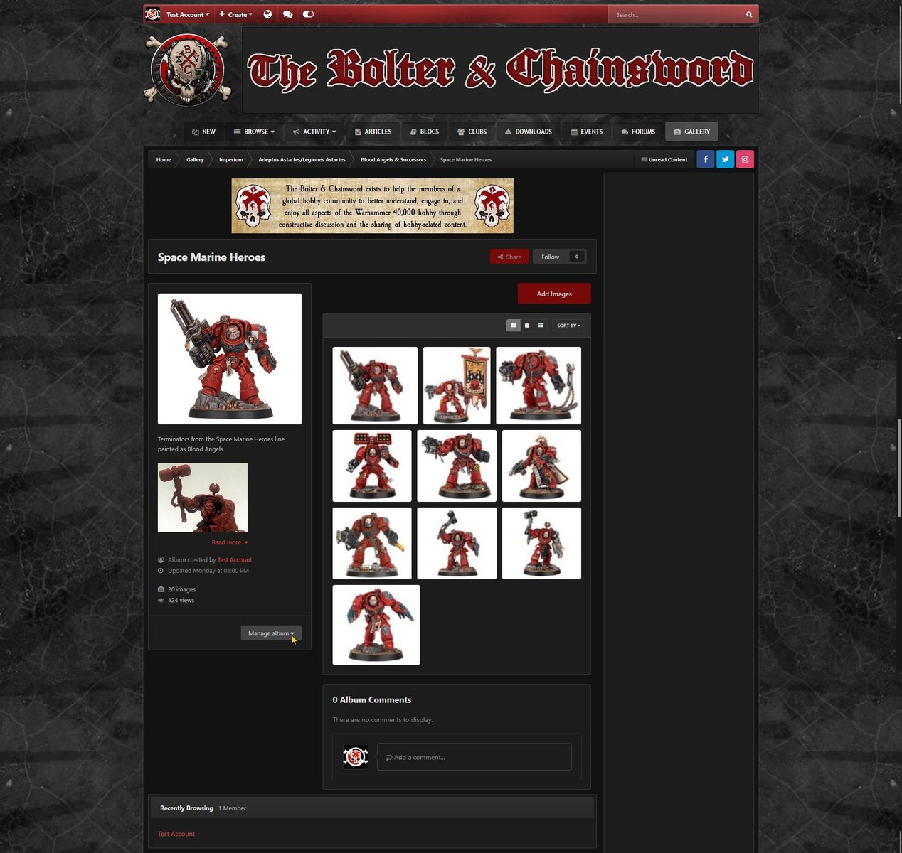 Click the Manage album button, shown using the dark theme
