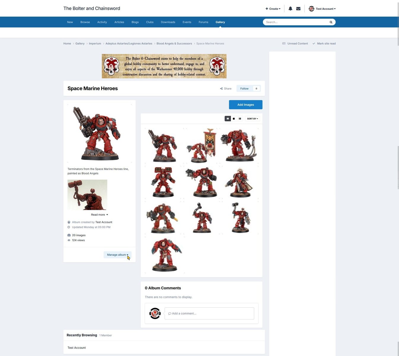 Click the Manage album button, shown using the light theme