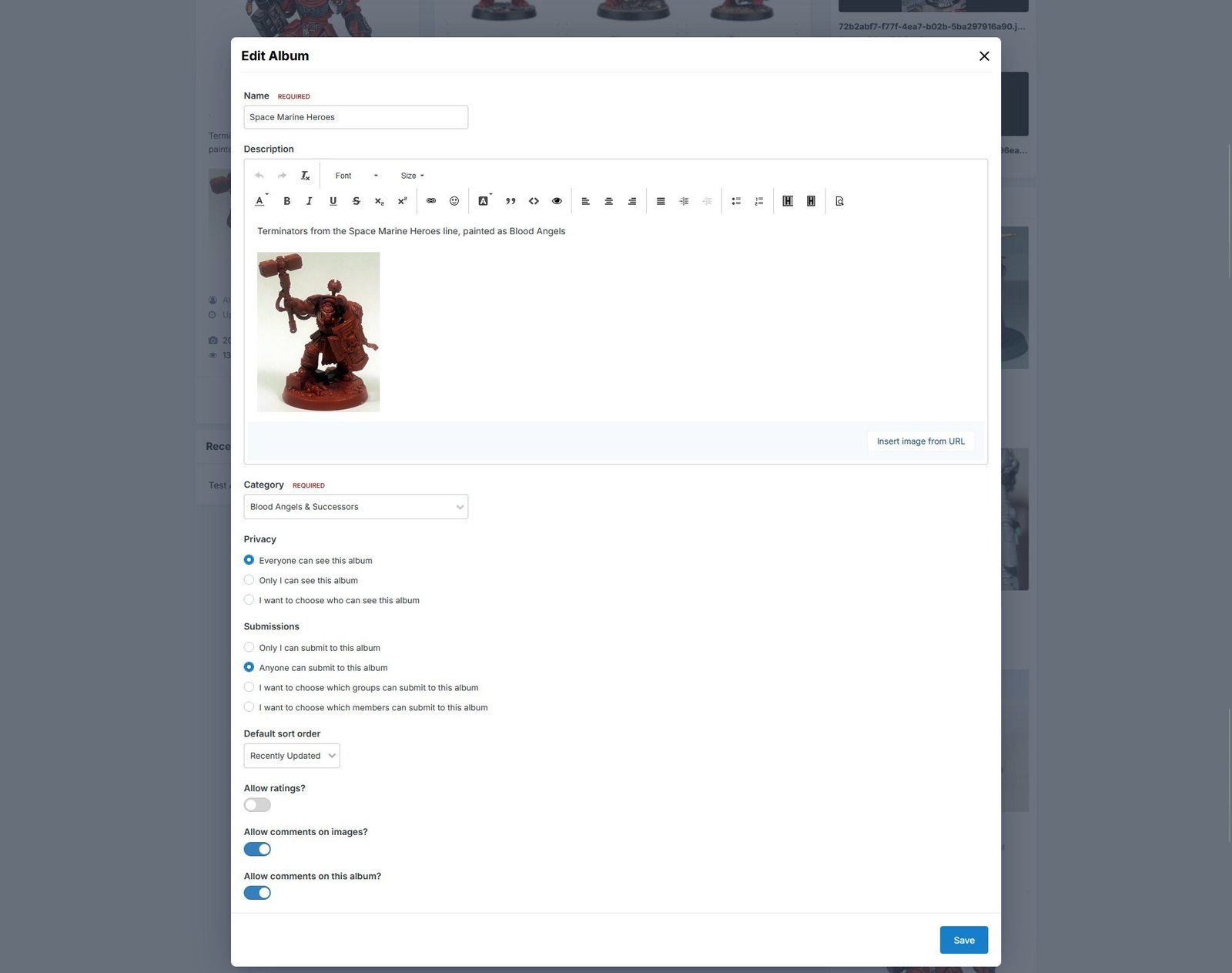 The Edit Album page, shown using the light theme