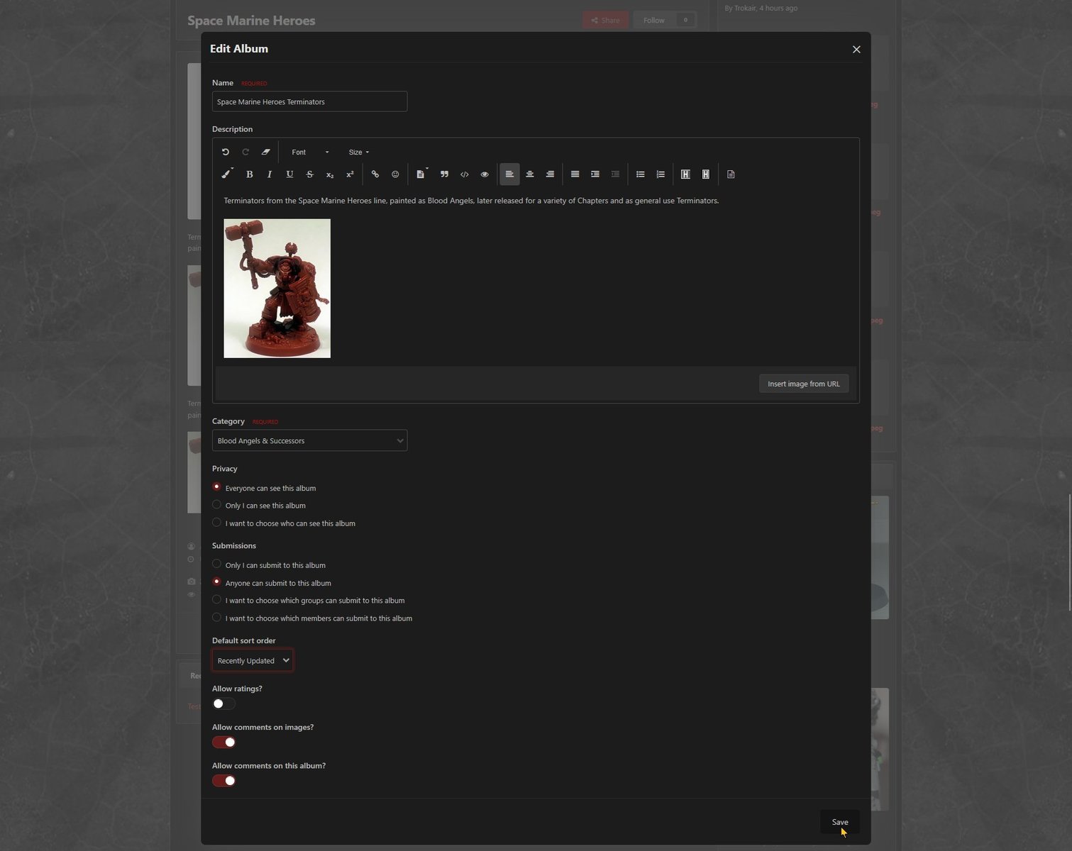 Click the Save button when you are done, shown using the dark theme