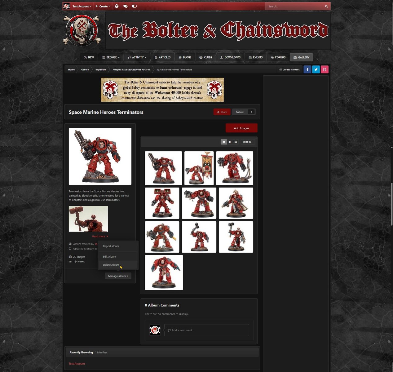 Deleting an album, shown using the dark theme