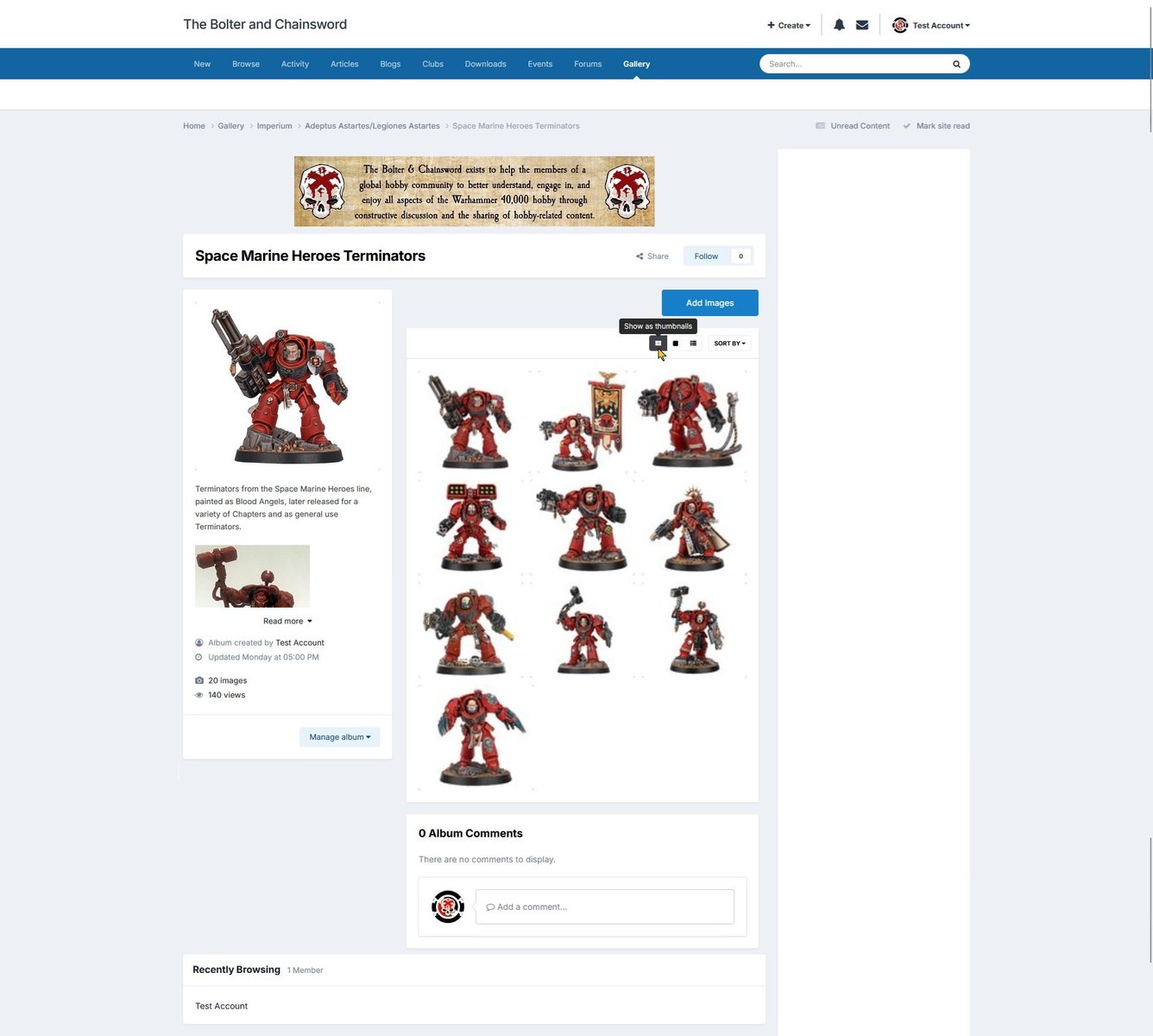 Showing images as thumbnails, shown using the light theme