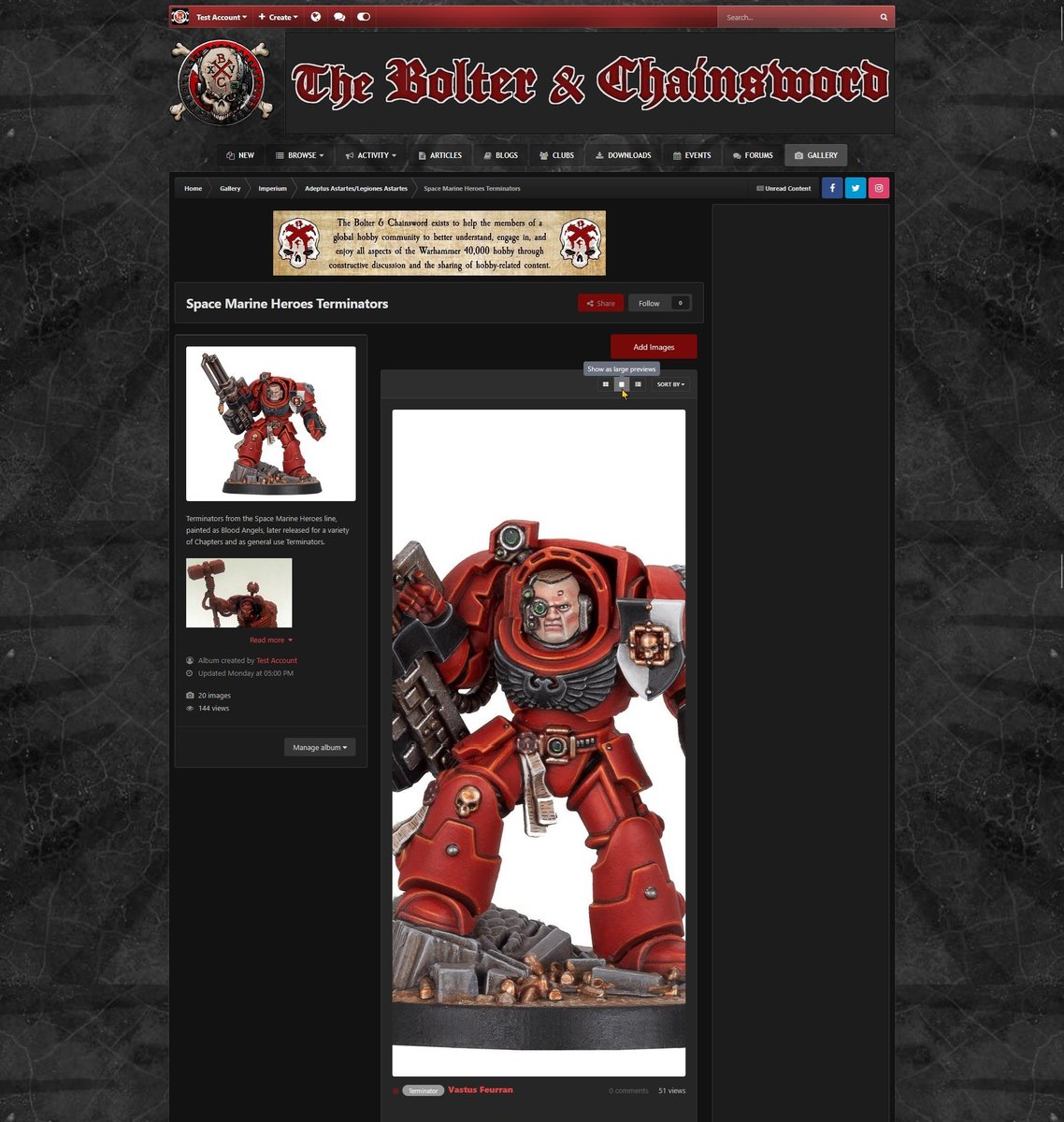 Showing images as large previews, shown using the dark theme