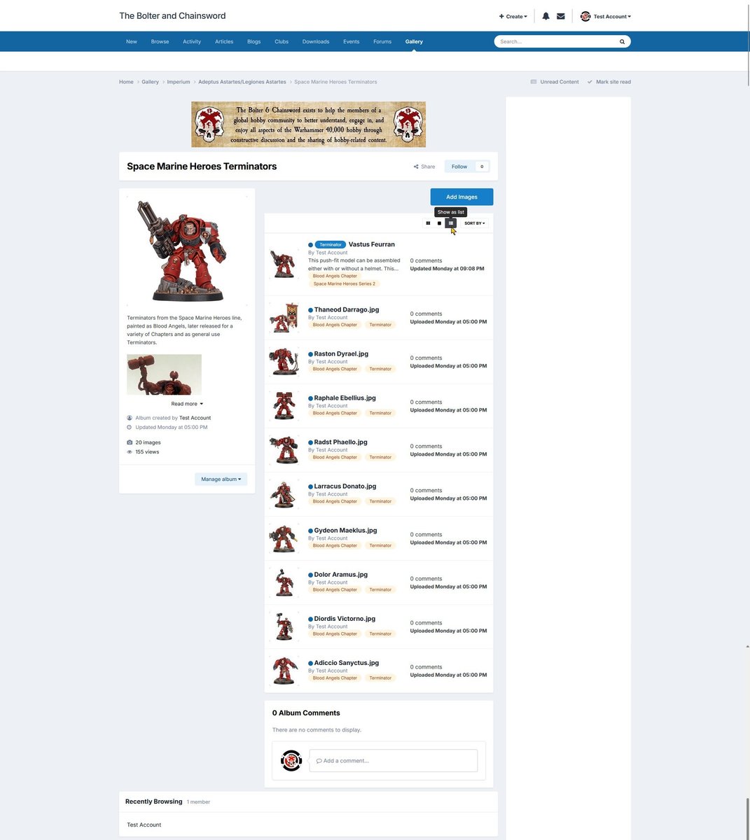 Showing images as a list, shown using the light theme